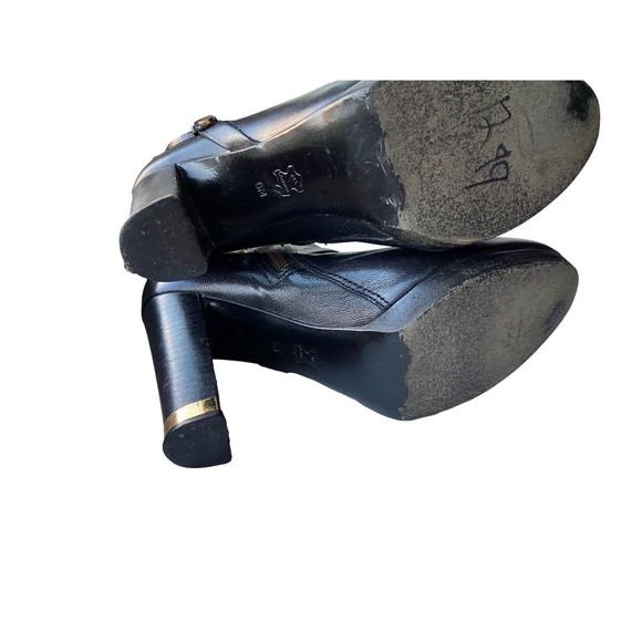 Tory Burch Women Whitney Leather Ankle Boots Size 6 Black Block Heel Gold Accent - Picture 8 of 12